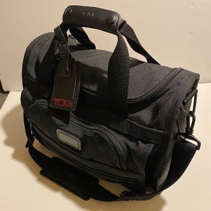 TUMI Soft Accessory Black Ballistic Nylon & Napa Leather Beauty Sachel Tote Bag